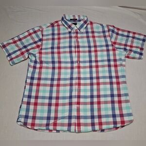 Lands' End Men's Red, Blue, and Green Plaid Shirt